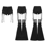Black Punk Lace Up Shorts with Removable Flared Pants