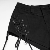 Black Punk Lace Up Shorts with Removable Flared Pants