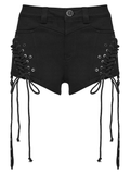 Black Punk Lace Up Shorts with Removable Flared Pants
