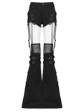 Black Punk Lace Up Shorts with Removable Flared Pants