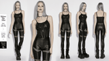 Black Punk Mesh Camisole Top with Faux Leather