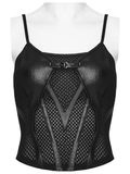 Black Punk Mesh Camisole Top with Faux Leather
