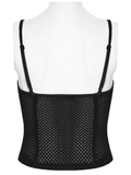 Black Punk Mesh Camisole Top with Faux Leather