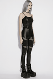 Black Punk Mesh Camisole Top with Faux Leather