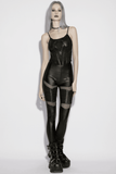 Black Punk Mesh Camisole Top with Faux Leather