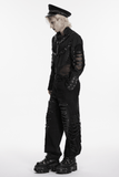 Black Punk Mesh Cropped Jacket with Buckle Straps