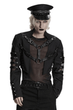 Black Punk Mesh Cropped Jacket with Buckle Straps