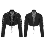 Black Punk Mesh Cropped Jacket with Buckle Straps