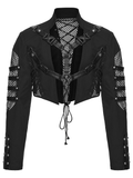 Black Punk Mesh Cropped Jacket with Buckle Straps