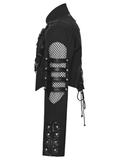 Black Punk Mesh Cropped Jacket with Buckle Straps