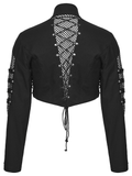 Black Punk Mesh Cropped Jacket with Buckle Straps