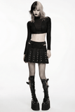 Black Punk Mini Skirt with Studded Metal Panels