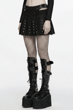 Black Punk Mini Skirt with Studded Metal Panels