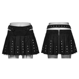 Black Punk Mini Skirt with Studded Metal Panels