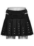 Black Punk Mini Skirt with Studded Metal Panels