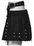 Black Punk Mini Skirt with Studded Metal Panels