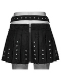 Black Punk Mini Skirt with Studded Metal Panels