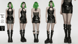 Black Punk Patent Mesh and Leather Mini Skirt