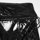 Black Punk Patent Mesh and Leather Mini Skirt
