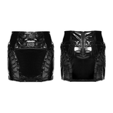 Black Punk Patent Mesh and Leather Mini Skirt
