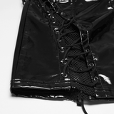 Black Punk Patent Mesh and Leather Mini Skirt