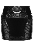 Black Punk Patent Mesh and Leather Mini Skirt