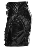 Black Punk Patent Mesh and Leather Mini Skirt
