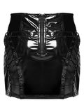 Black Punk Patent Mesh and Leather Mini Skirt