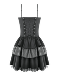 Black Punk Pinstripe Mini Dress with Corset Lace-Up Front