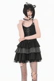 Black Punk Pinstripe Mini Dress with Corset Lace-Up Front