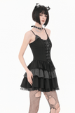 Black Punk Pinstripe Mini Dress with Corset Lace-Up Front