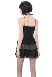 Black Punk Pinstripe Mini Dress with Corset Lace-Up Front