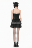 Black Punk Pinstripe Mini Dress with Corset Lace-Up Front
