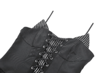 Black Punk Pinstripe Mini Dress with Corset Lace-Up Front
