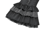 Black Punk Pinstripe Mini Dress with Corset Lace-Up Front