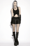 Black Punk Pleated Mini Skirt with O-Ring Trims