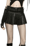 Black Punk Pleated Mini Skirt with O-Ring Trims