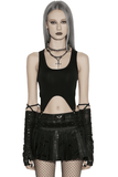 Black Punk Pleated Mini Skirt with O-Ring Trims
