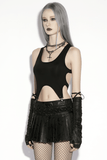 Black Punk Pleated Mini Skirt with O-Ring Trims
