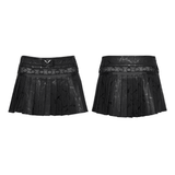 Black Punk Pleated Mini Skirt with O-Ring Trims
