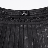 Black Punk Pleated Mini Skirt with O-Ring Trims