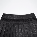 Black Punk Pleated Mini Skirt with O-Ring Trims