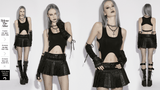 Black Punk Pleated Mini Skirt with O-Ring Trims