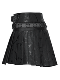 Black Punk Pleated Mini Skirt with O-Ring Trims