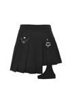 Black Punk Skirt with Asymmetrical Pleats and Safety Pins