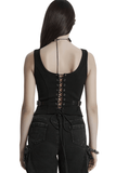 Black Punk Vest with Lace-up Front and Adjustable Straps