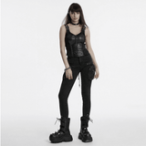 Black Punk Vest with Lace-up Front and Adjustable Straps
