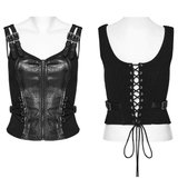 Black Punk Vest with Lace-up Front and Adjustable Straps