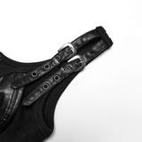 Black Punk Vest with Lace-up Front and Adjustable Straps