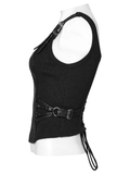 Black Punk Vest with Lace-up Front and Adjustable Straps